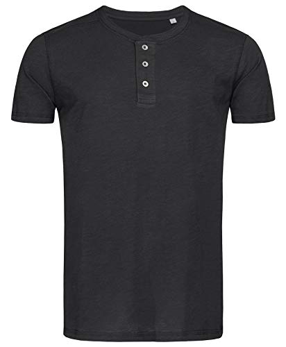 Stedman Original Premium Henley-T-Shirt mit Knöpfen für Herren; Aus Weichem Flamm-Garn (Slub-Garn), Black Opal, XXL