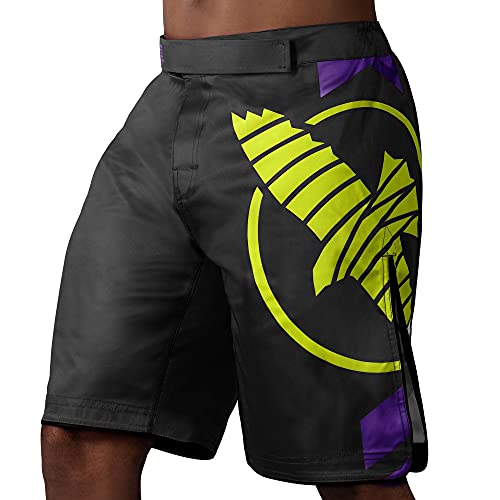 Hayabusa Herren Icon Fight Shorts - Schwarz und Neongelb - Mittel