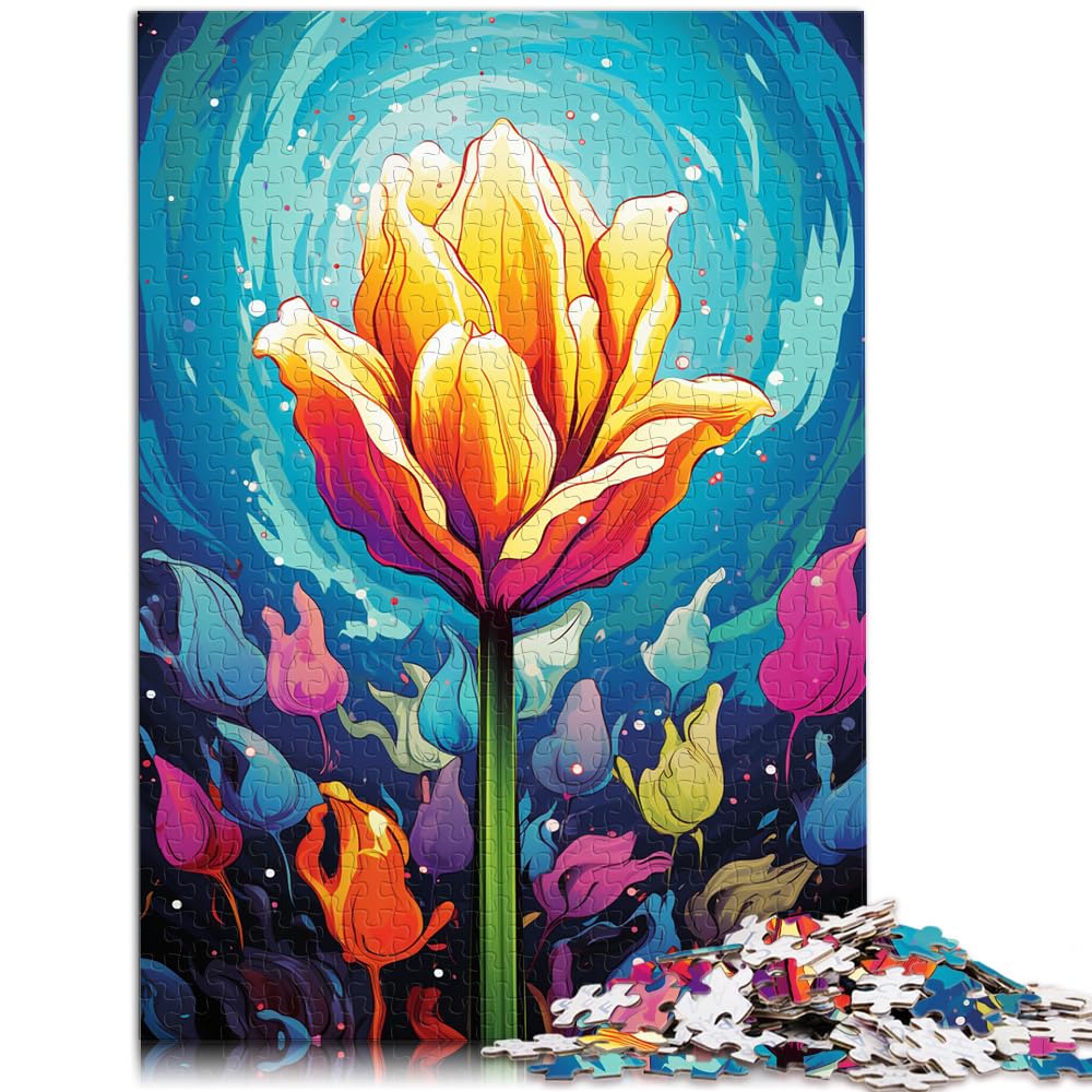 Puzzles Geschenke Spielzeug Bunte psychedelische Tulpen Puzzle für Erwachsene 1000 Teile Holzpuzzle Dekomprimierendes geistiges Lernspielzeug 1000 Teile (50 x 75 cm)