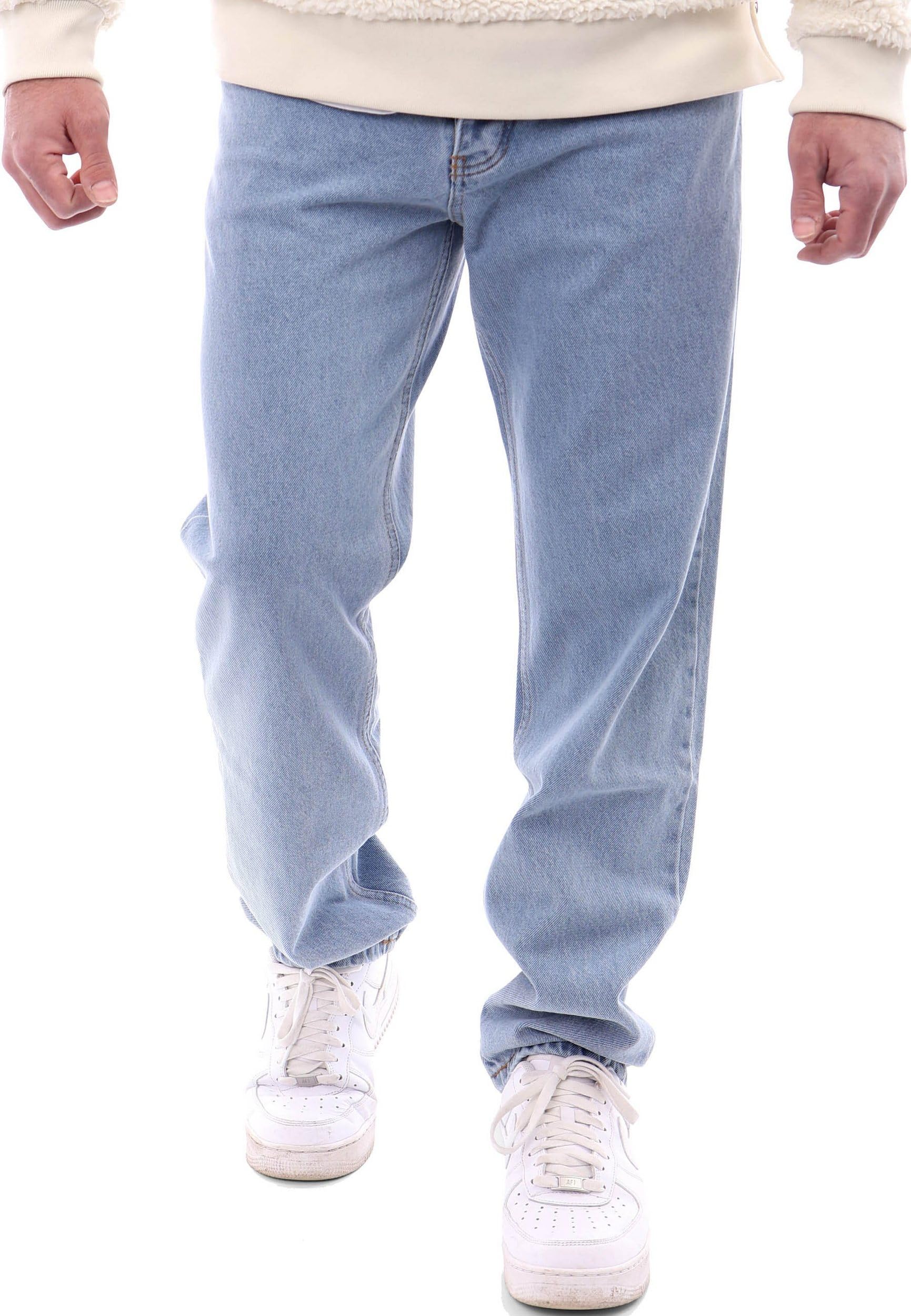 Reslad Jeans Herren Loose Fit l Herrenhose mit Knopfleiste l lässige Männer-Jeanshose RS-2105 Hellblau W30 / L32