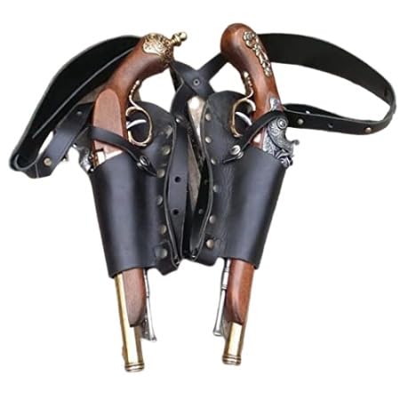 MDFCZXP Retro Cosplay Piraten Leder Doppel Steinschloss Pistole Schulter Holster Steampunk,Schwarz,15cm