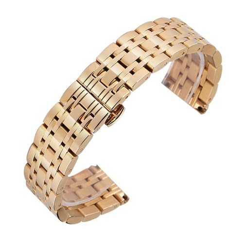 THBGTCNQ 14mm 16mm 18mm 20mm 22mm Edelstahl Uhrenarmband Metall Uhrenarmband Smart Watch Armband mit Pin(Gold,22mm)