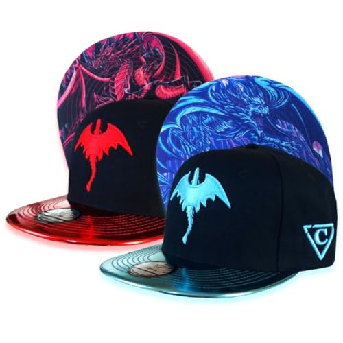 Capiche [99+ VARIATIONEN] Snapback Cap - Kappe - Baseball - Mütze - Kunst - Unisex - Schirm - Männer - Herren - Damen - [Dragon] Blue & Red Dragon - Blau - Metallisch