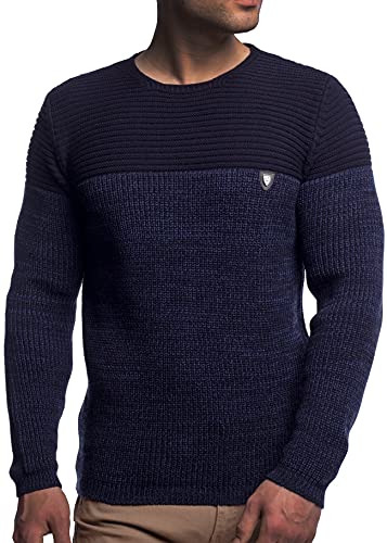 Herren Strick-Pullover Rundhals mit Logopatch | Männer Winter-Pullover |stylischer Herren Strick-Pulli | warmer Männer Pulli Grobstrick| Herren Basic Longsleeve Sweatshirt sweater K-114 Navy XXL