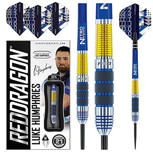 RED DRAGON Luke Humphries 21 Gram Professional Tungsten Darts Set with Flights and Stems