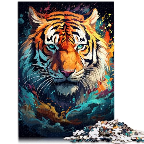 Puzzlespiele Wilder bunter Tiger 1000-teiliges Holzpuzzle Jedes Teil ist einzigartig - Anspruchsvolles Familienspaßspiel 1000 Teile (50 x 75 cm)