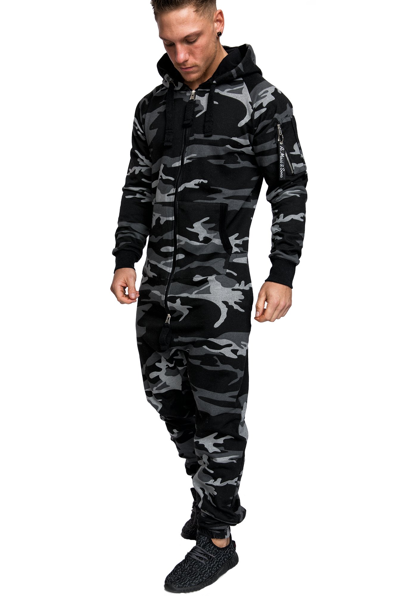 Amaci&Sons Herren Overall Jumpsuit Jogging Cargo-Style Onesie Trainingsanzug Camouflage 3006 Camouflage Schwarz XXL