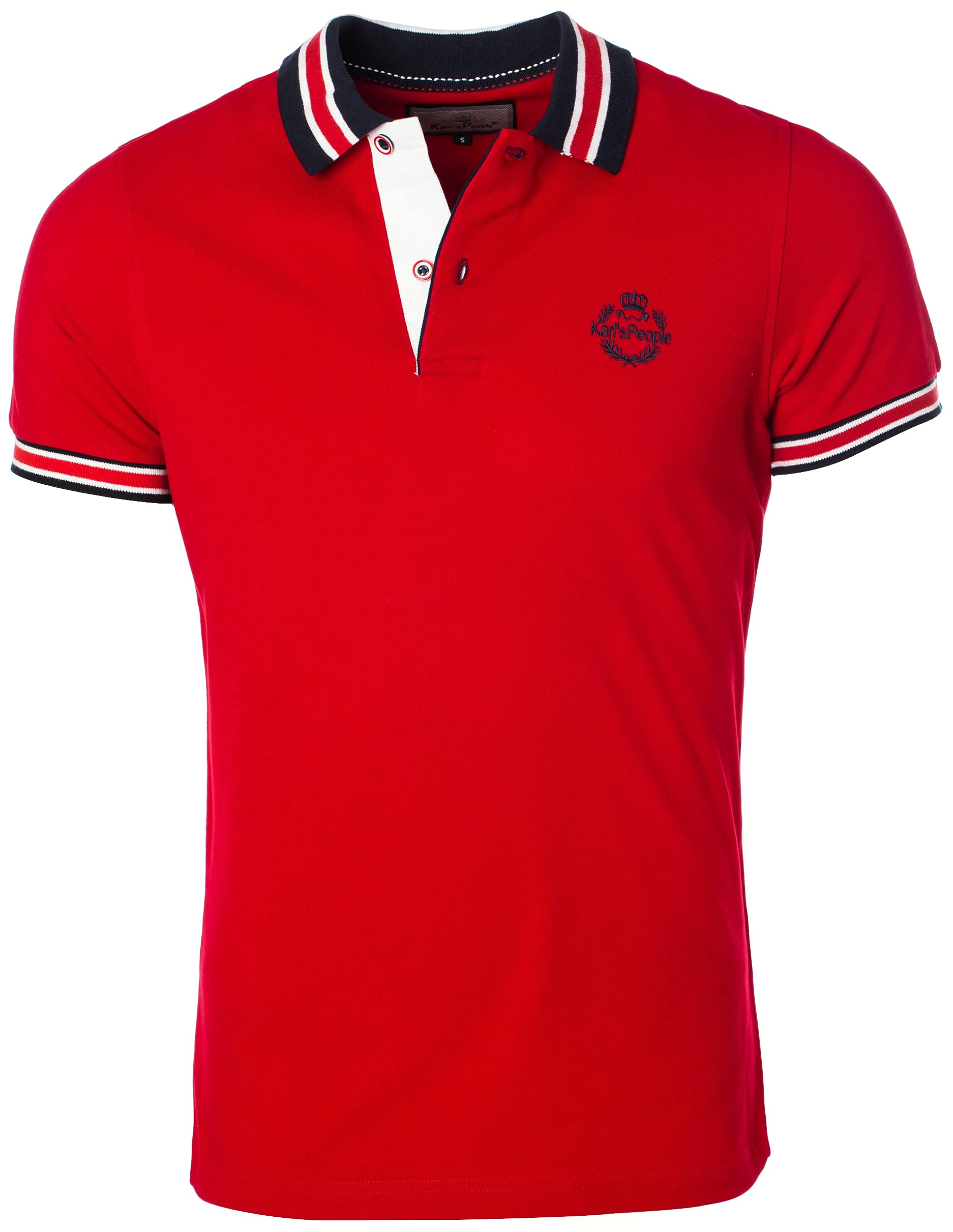 Karl´s People Kurzarm Poloshirt für Herren 100% Baumwolle by CARISMA • Herren Polo Shirt mit Stickerei • Angenehmes Regular Fit Shirt für Büro und Freizeit K-129 M, Rot