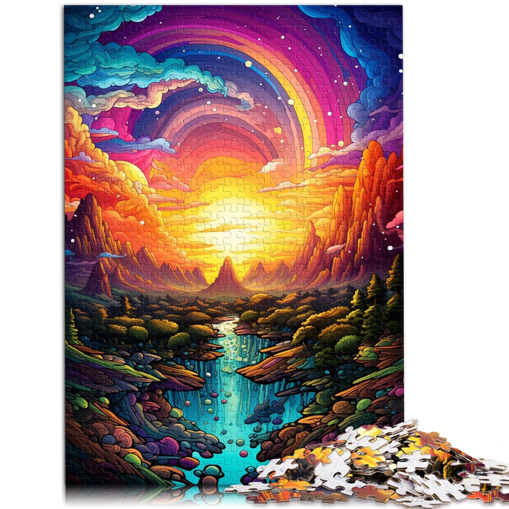 Puzzle-Geschenk, psychedelische, farbenfrohe Landschaft, 1000 Teile, Puzzle aus Holz, Familienspiel, Stressabbau, schwieriges Herausforderungspuzzle, 1000 Teile (50 x 75 cm)