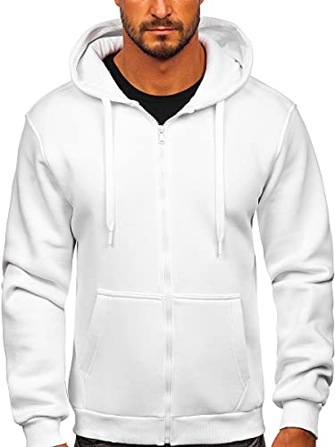 BOLF Herren Kapuzenpullover Reißverschluss Hoodie Sweatshirt mit Kapuze Pullover Pulli Langarmshirt Freizeit Sport Fitness Outdoor Casual Style 2008 Weiss XL [1A1]