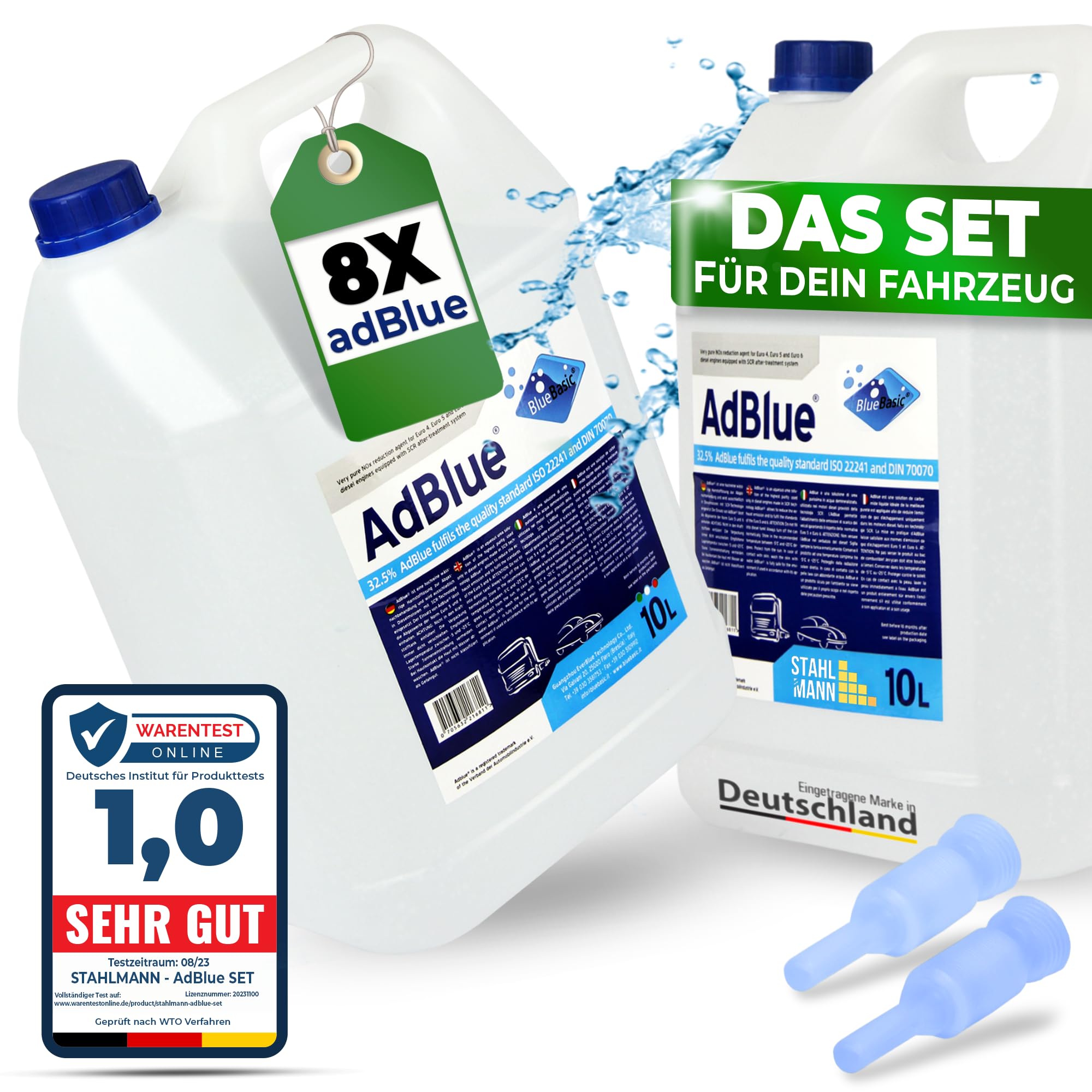 Stahlmann® 80 L Adblue inklusive Ausgießer – Ad blue für Diesel Fahrzeuge - Adblue 8x 10 L für diesel ISO 22240 – Ad Blue MADE IN GERMANY (8x10 Liter)