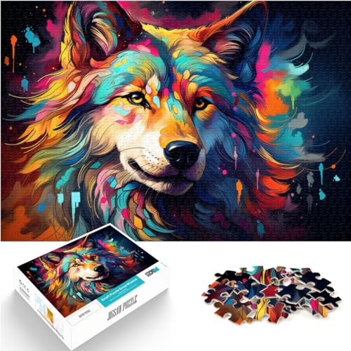 Puzzles, farbenfroher Kunstwolf, 1000 Teile, Holzpuzzle, Lernspiel, Herausforderungsspielzeug, anspruchsvoll, Aber unterhaltsam und humorvoll (50 x 75 cm)