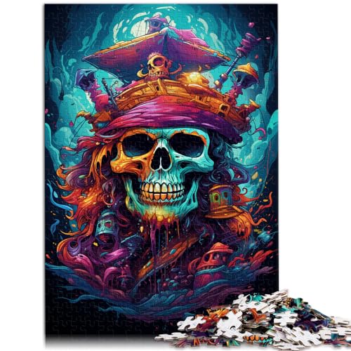 Puzzle-Geschenk, Bunter Psychedelischer Piratenschädel, 1000-teiliges Puzzle, Holzpuzzle, Spielzeug, Puzzle, Lernspiele, Stressabbau-Puzzle, 1000 Teile (50 x 75 cm)