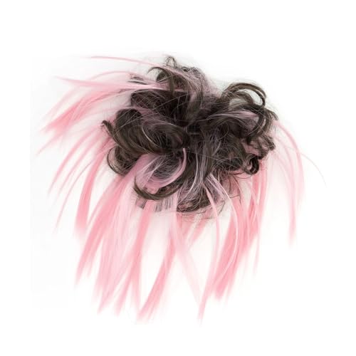 Haarteil 2 Stück unordentlicher Haarknoten, Hochsteckfrisur, gefälschte Haargummis, Verlängerung, gewellte, lockige Haarteile, Pferdeschwanz, Chignon-Stirnband for Frauen Haarverlängerung(Brown Pink)