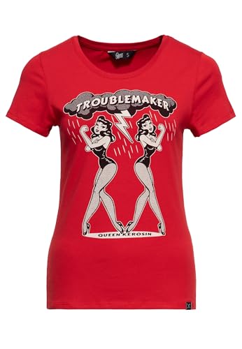 Queen Kerosin Damen T-Shirt | Rockabilly | Rockabella | 50S | Slim Fit | Front-Print | Retro | Vintage | Troublemaker | Rock'n'roll | 1950 | Frauenpower Troublemaker