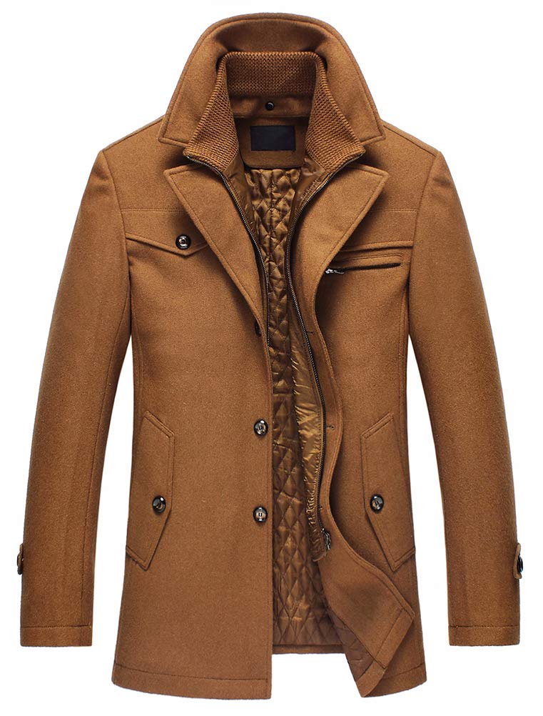 Lavnis Herren Warm Wollmantel Stehkragen Wintermantel Kurzmantel Winter Jacke Business Freizeit Style4 Camel L