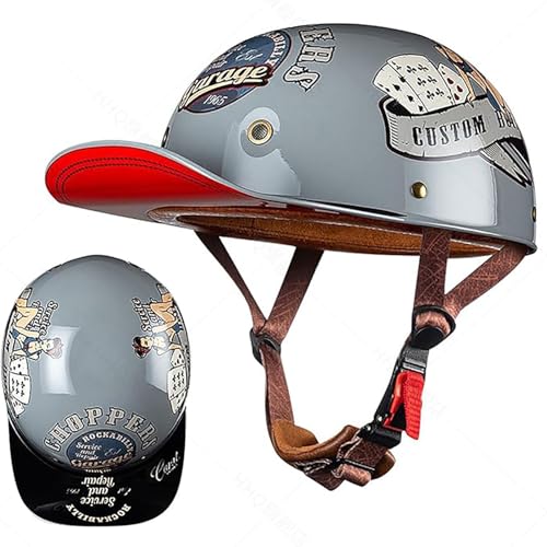 Motorrad-Halbhelm Für Herren Und Damen, DOT-Geprüfte Motorrad-Baseballkappe, Halbschalen-Totenkopfkappe, Neuartiger Offener Rollerhelm, Helm Im Deutschen Stil C,M(54-57) CM