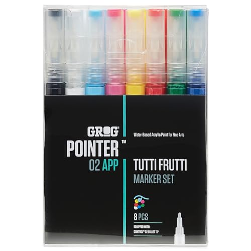 GROG Pointer 02 APP Tutti Frutti Marker Set, 2 mm Rundspitze, Packung mit 8 Stück