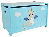 Fun House 713305 Leon Le Dragon Spielzeugkiste für Kinder, Höhe 40 x Länge 58 x Tiefe 36 cm, Holz, blau, Pour Enfant