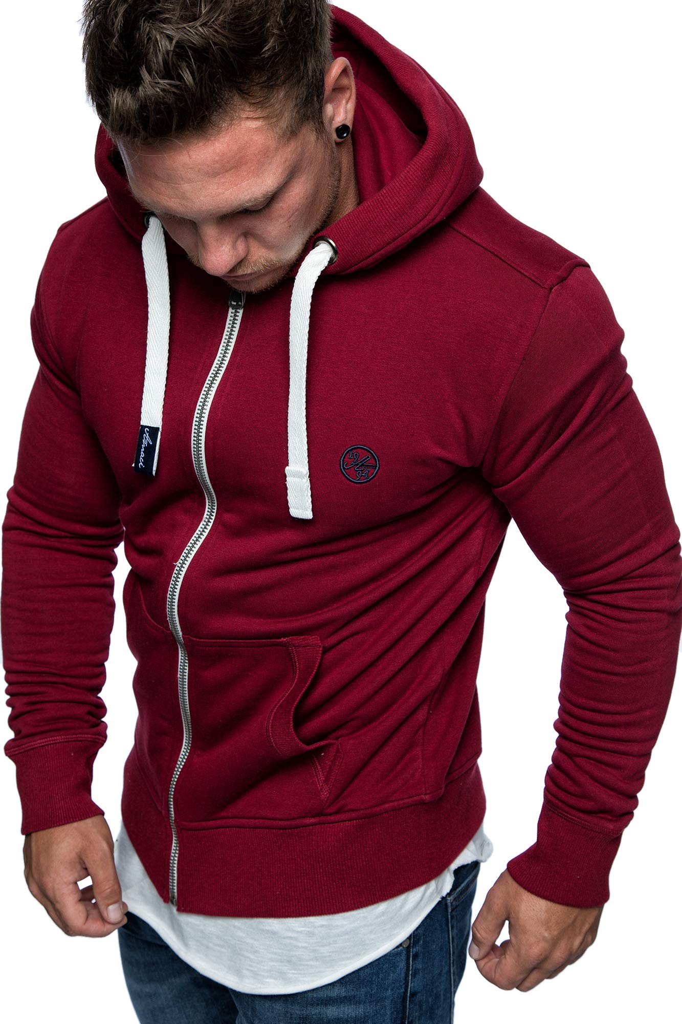 Amaci&Sons Herren Zipper Kapuzenpullover Sweatjacke Pullover Hoodie Sweatshirt 1-04029 Bordeaux XXL