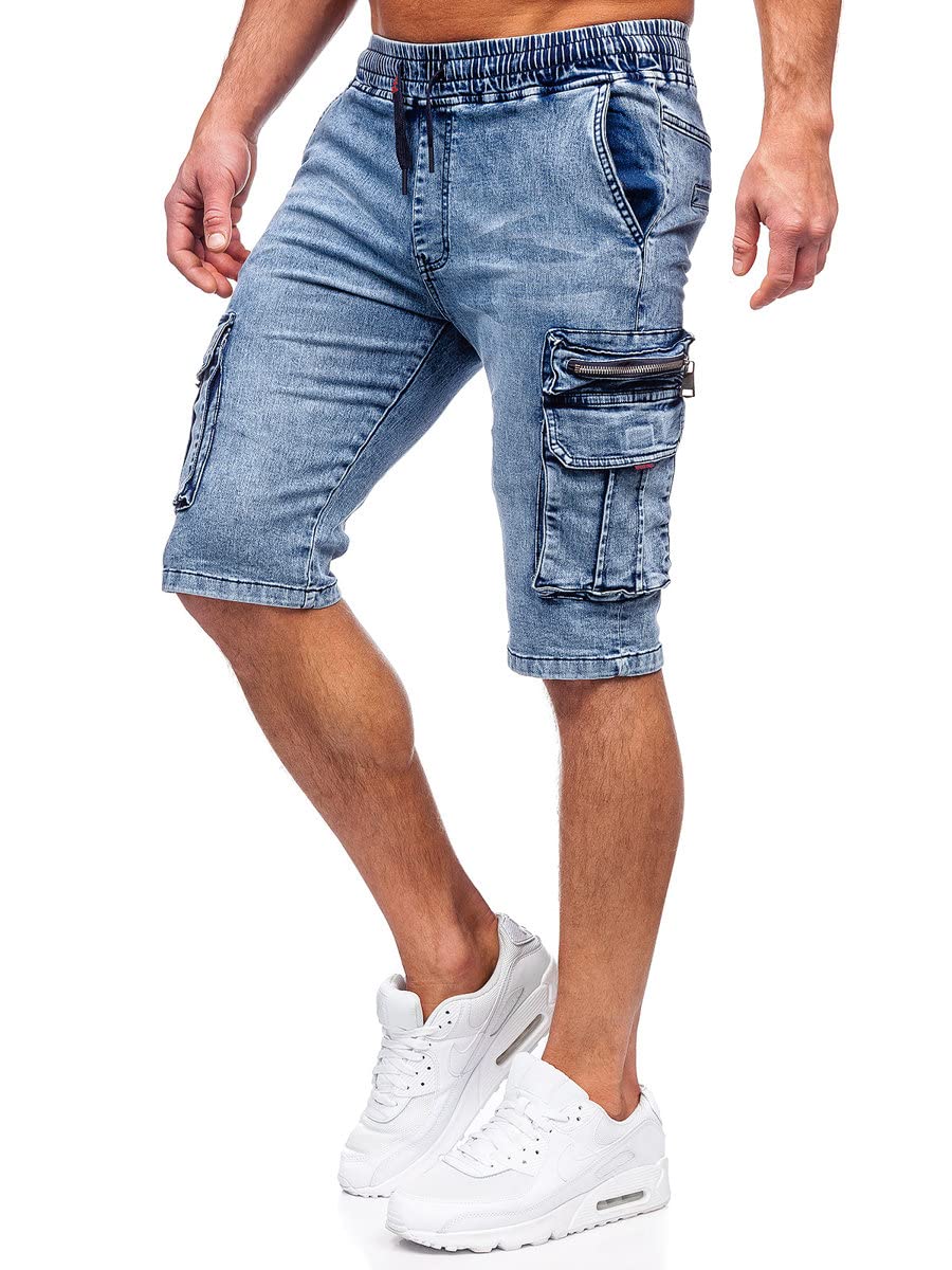 BOLF Herren Kurze Jeanshose Shorts Bermudas Jeans Short Kurze Hose Cargo Cargoshorts Destroyed Used Look Denim Stretch Freizeithose HY816A Blau M [7G7]