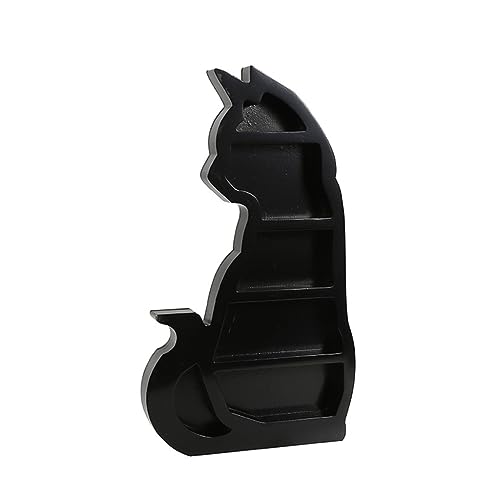 CAZSTYK Kristall Holzregal Wandmontage Kristall Display Regal Mond Regal Schwarz Katze Design Wandregal