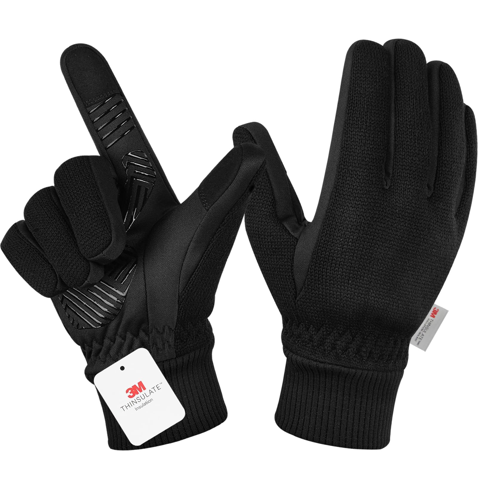 Winterhandschuhe für Herren und Damen, 3M Thinsulate-Thermo-Handschuhe, Touchscreen-Fahrradhandschuhe, kaltes Wetter, warme Handschuhe, Fahrradhandschuhe zum Skifahren, Radfahren, Fahren, Schwarz-M