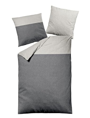 JACK by Dormisette Melange Flanell Biber Kuschel Bettwäsche 2 TLG. 155x220cm Grau Anthrazit Uni Farbblock