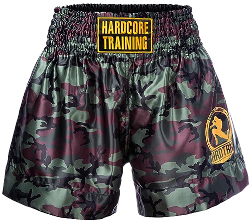 Hardcore Training Klassische Muay Thai Shorts Schwarz Weiß Rot Camo Blau Kickboxen MMA Kampf Sport Sparring Trunks, Camouflage Grün, Klein