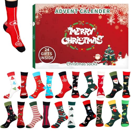 Christmas Stocking Advent Calendar | Christmas Socks For Men, 24 Days Countdown Calendar, Women Christmas Socks For Adults, Children, Men, Women