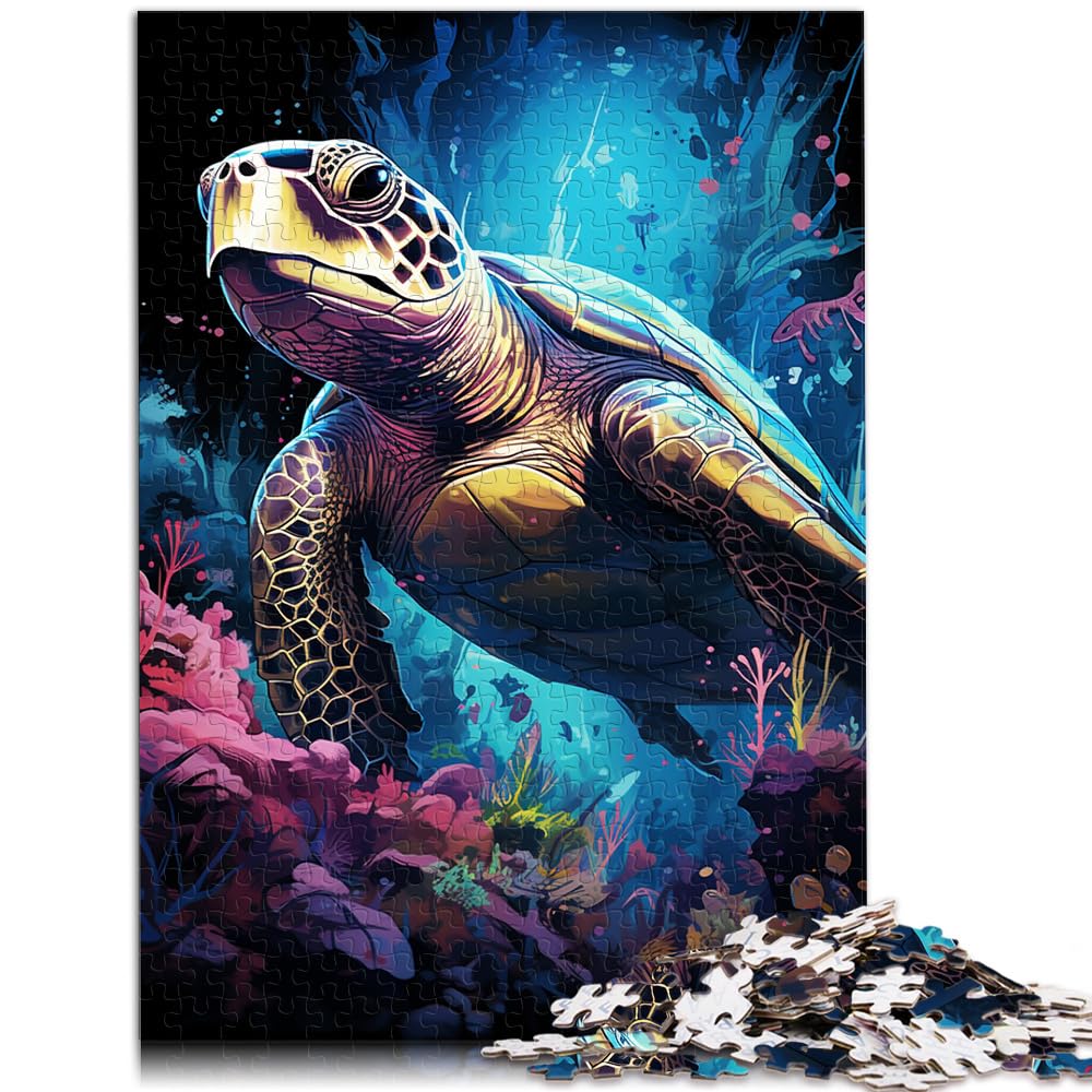 Puzzle Bunte psychedelische Schildkröten 1000-teiliges Puzzlespiel Holzpuzzle Familienaktivität Puzzles Lernspiele 1000 Teile (50 x 75 cm)