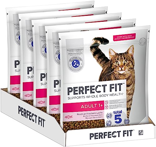 PERFECT FIT Adult Trockenfutter für erwachsene Katzen ab 1 Jahr - Lachs, 1,4 kg (5 Beutel)