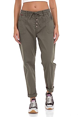 Cipo & Baxx Damen Chino-Hose, Lässige Passform Freizeit Hose, Knöpfen Versehen Design, 97% Baumwolle Hose für Frauen, Casual Klamotten für Teenager Mädchen, WD508, Khaki, W30 L32