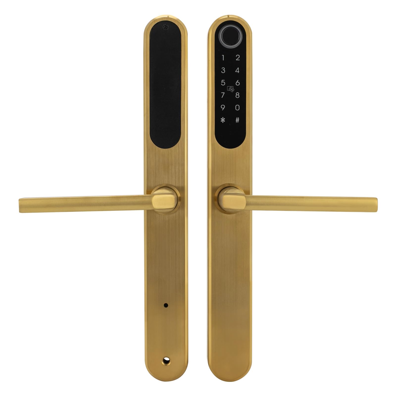 Türschloss Mit Fingerabdruck Passwort Magnetkarte Bluetooth mechanischer Schlüssel APP Intelligentes Haustürschloss Geeignet für den Einbau von Türen mit einer Dicke von 45-60 mm (Gold)