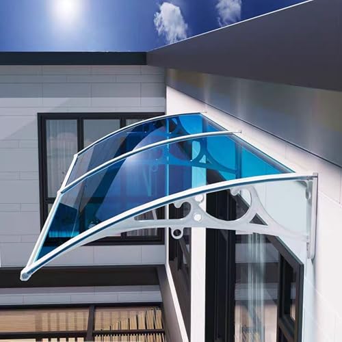 Vordach für Haustür,Blau Pultbogenvordach,Pultvordach,Pultvordach und Türüberdachung,Weiß Wandhalterung Aluminium,für Veranda,Pavillon,Garage Balkon Fenster Haus (150x90cm/59 x35)