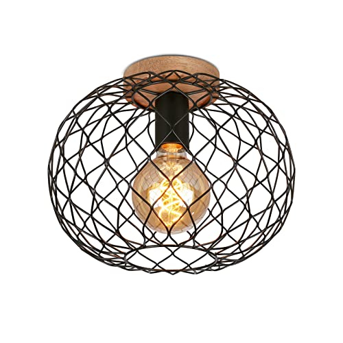 Briloner Leuchten – Retro Deckenleuchte mit Holz, Deckenlampe vintage, Schlafzimmerlampe industrial, E27 Fassung max 40 Watt, schwarz, 30 cm Durchmesser