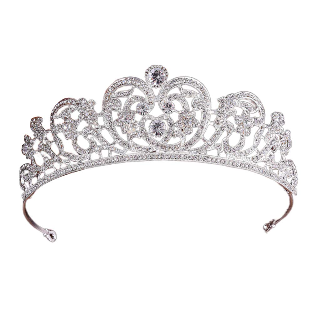 AIHEDOUJ Herzform Strass Krone Kristall Prinzessin Tiara Brautkrone für Hochzeit Krone Ohrringe (Farbe: Silber)