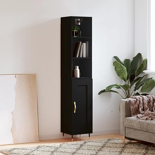 Highboard Schwarz 34,5x34x180 cm Holzwerkstoff,Elegantes Sideboard mit HighboardAufsatz Optimaler Stauraum für dein Zuhause