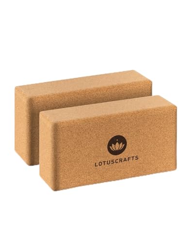 LOTUSCRAFTS Yogablock 100% Kork | Supra Grip beim Yoga & Dehnen | Yoga Block für Anfänger und Fortgeschrittene | Einzeln & im Doppelpack (2 Stück)