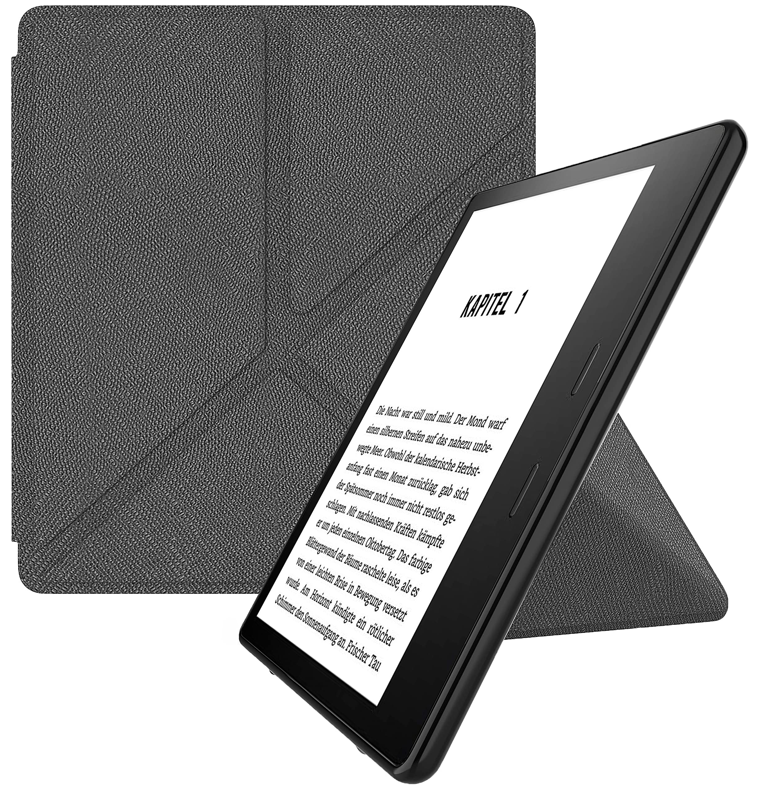 MyGadget Origami Hülle für Amazon Kindle Oasis 10. Generation ab 2019 & 9. Generation (2017) - Kunstleder - Auto Sleep | Wake Funktion - Flip Case in Grau