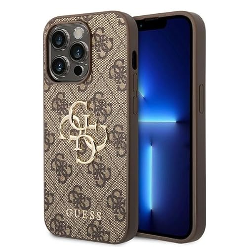 CG MOBILE Guess Handyhülle – iPhone 15 Pro Handyhülle in Braun 4G Big Metal Logo Logo Anti-Kratzer, bequem und langlebig, Hartschale mit zugänglichen Anschlüssen