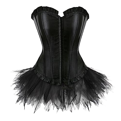 Rock Damen Set Steampunk Gothic Rock und Korsett Zweiteiliges Vintage Mittelalter Viktorianisch Renaissance Spitzen Tutu Rock Corset 2PCs Halloween Karneval Kostüm Palast Gotischer Punk Party Outfit