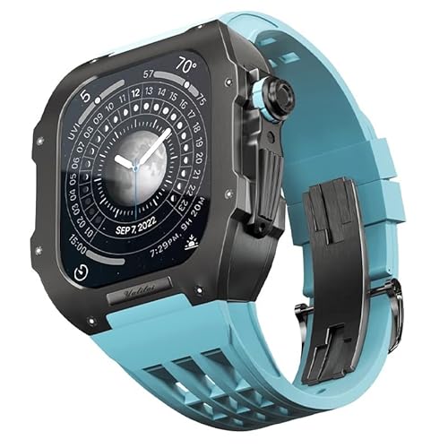 TONECY Luxus-Uhrenarmband für Apple Watch 6/5/SE/4 Serie, Titangehäuse + Fluorkautschuk, Luxus-Uhrenarmband für iWatch 44 mm, Nachrüst-Set, Upgrade-Uhrenarmband und Gehäuse (Farbe: Blau 1, Größe: 44