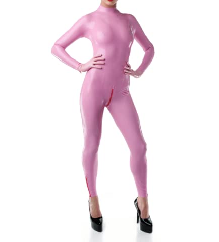 Rosa Latex Catsuit Frauen Bodysuit Bondage Trikot Sexy Lady Handmade Rubber Catsuit Fetisch mit Rückenreißverschluss ohne Maske