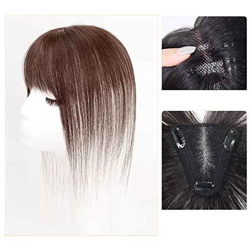 Perücken Perückenstück Echthaar for Abdecken von grauem Haar Dünnes Haarpflaster Stück Echthaar Flauschig Erhöhen Sie das Haarvolumen Gefälschter Pony Damenperücke(Color:04-(9-10)30CM-chestnut brown)