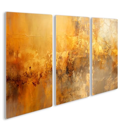 HEALANCY Bilder Abstrakt - KOMPLETT AUFHÄNGFERTIG - Wandbilder Wohnzimmer - Deko Modern - Schlafzimmer - Kunstdruck Wanddeko Küche - Design Minimalismus Marmor gold