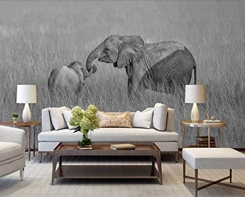 XLMING Grauer Elefant Mutter Und Kind, Vintage Küche Esszimmer Arbeitszimmer Wohnzimmer TV Hintergrund Wand 3D Tapete-150cm×105cm