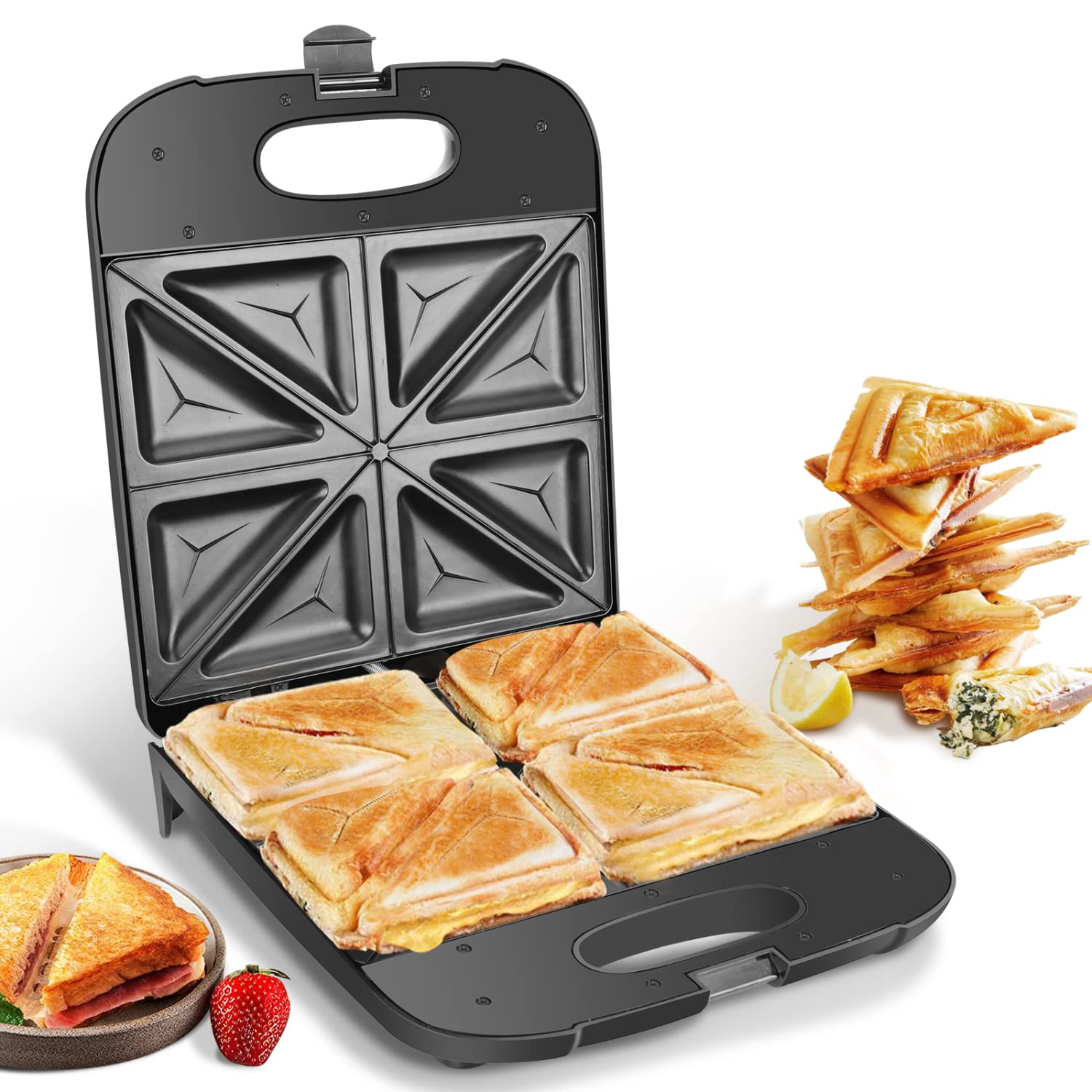 Aigostar Sandwichmaker XXL für 4 Sandwiches, 1400 W, Sandwichtoaster mit Antihaftbeschichtung, Schnellaufheizung, Automatische Temperaturregelung, Vertikale Lagerung, Rutschfeste Füße, BPA-frei