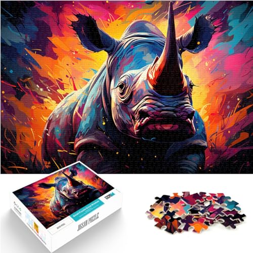 Puzzle, Lernspiele, Tierkunst, Nashorn, bunt, psychedelisch, 1000 Teile, für Erwachsene, schwierige Puzzles, Holzpuzzle, Denkspiel, 1000 Teile (50 x 75 cm)