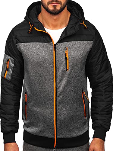 BOLF Herren Übergangsjacke mit Kapuze Regenjacke Stehkragen Steppjacke Reißverschluss Outdoorjacke Daunenjacke Sportjacke Freizeitjacke Leichte Outdoor Style 8M902 Schwarz M [4D4]